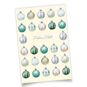 Vergrößere Abbildung Geschäftliche Weihnachtskarten in Cremeweiß mit silbergeprägtem Gruß Frohes Fest und kunstvoll verzierten Weihnachtskugeln